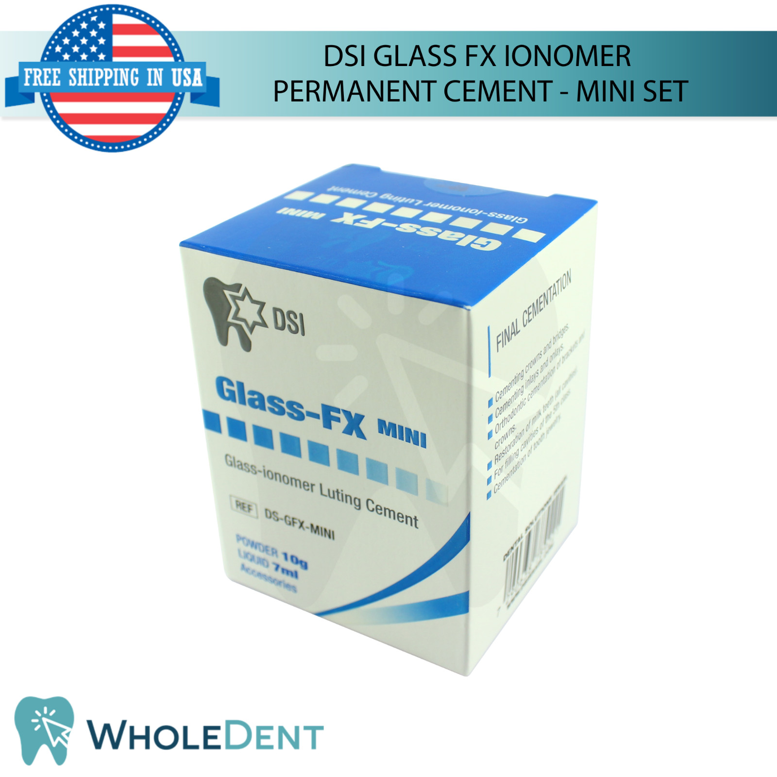 Glass FX lon0mer Permanent Cement Dental Restoration Adhesive Mini Set