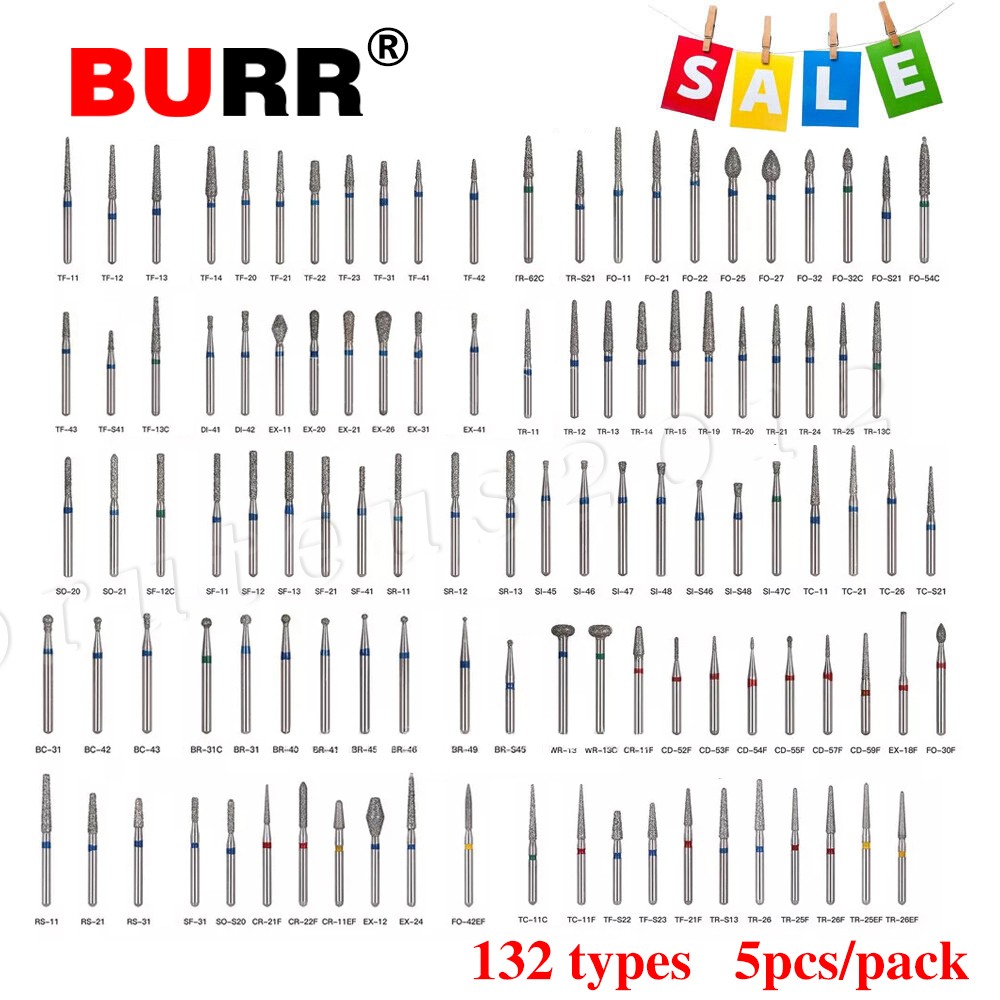 5 uds./1 paquete de fresas de diamante dental Burr para piezas de mano de alta