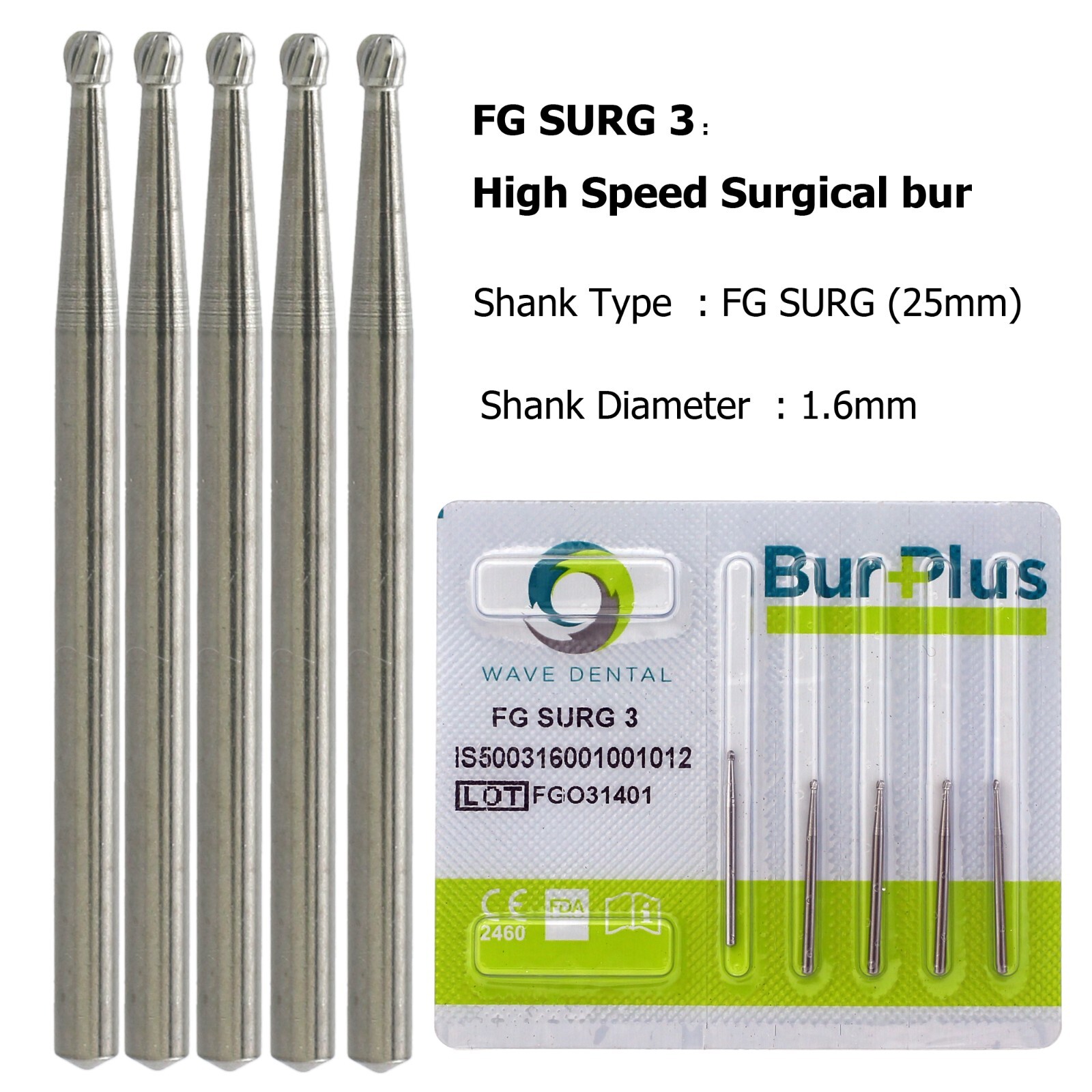 Wave Dental Round Surgical Bur 2 4 6 8 1/4 Long SL FGOS Carbide 25mm High Speed