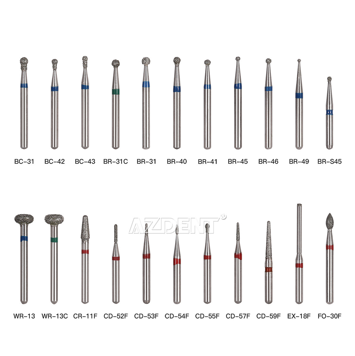 AZDENT Dental Lab Diamond FG Burs Drill For High Speed Handpiece 1.6mm 100 TYPES