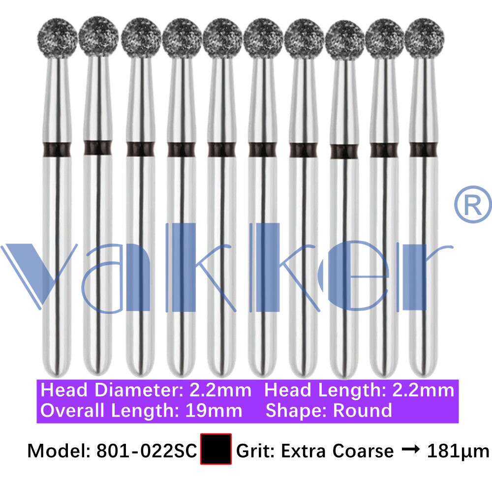 10Burs/pk Dental Diamond Burs FG Round End Taper Pear Coarse / Super Coarse Grit