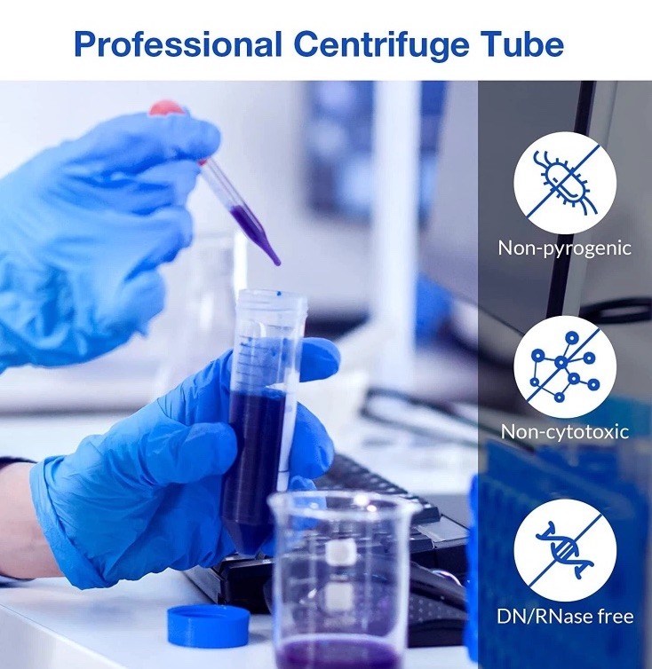 5 pcs 50ml Centrifuge Tubes w/ Screw Cap Conical Plastic Test Tubes Lab Tube