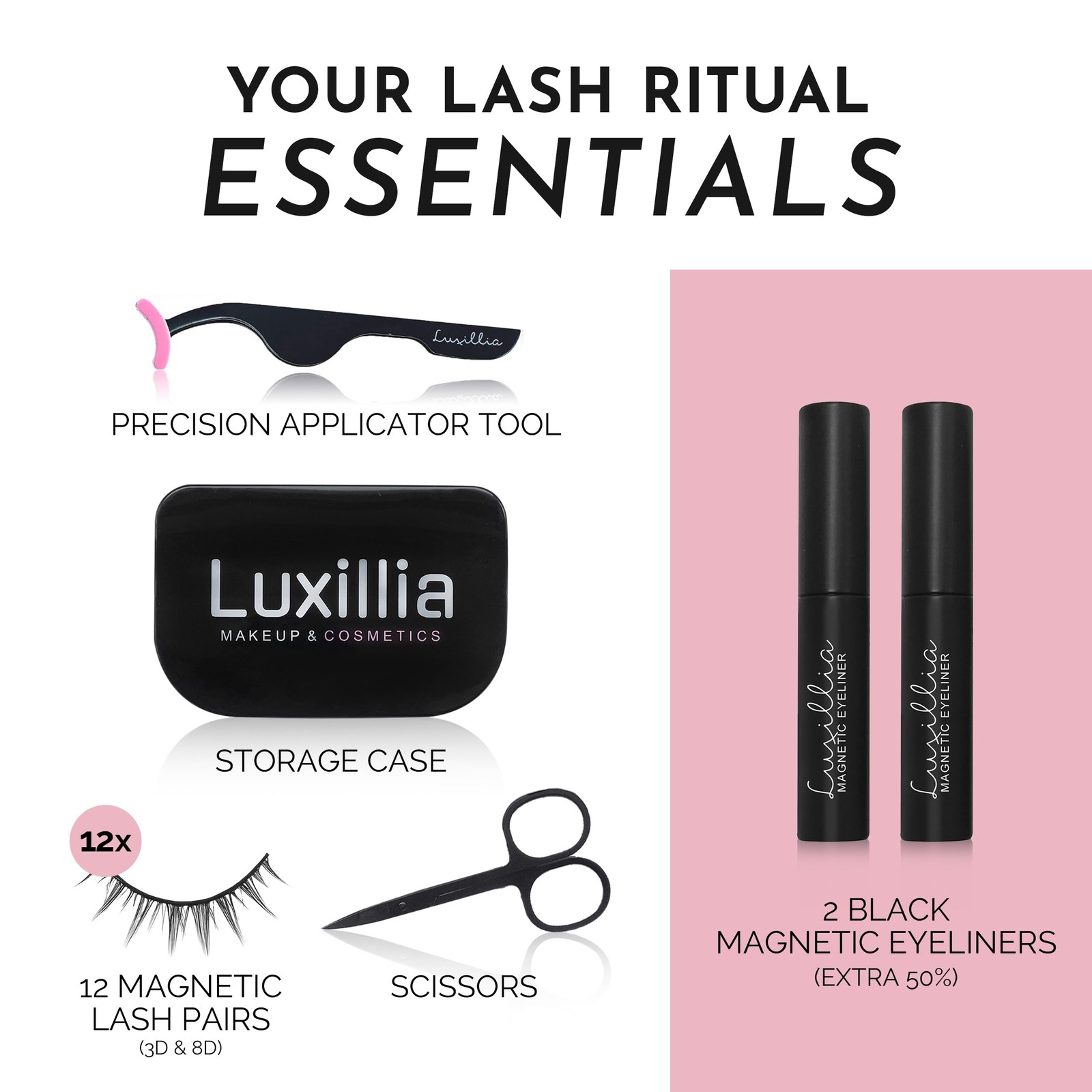 Luxillia Magnetic Eyelashes Kit – 16 Pcs Eyelash & Eyeliner Set w/Applicator