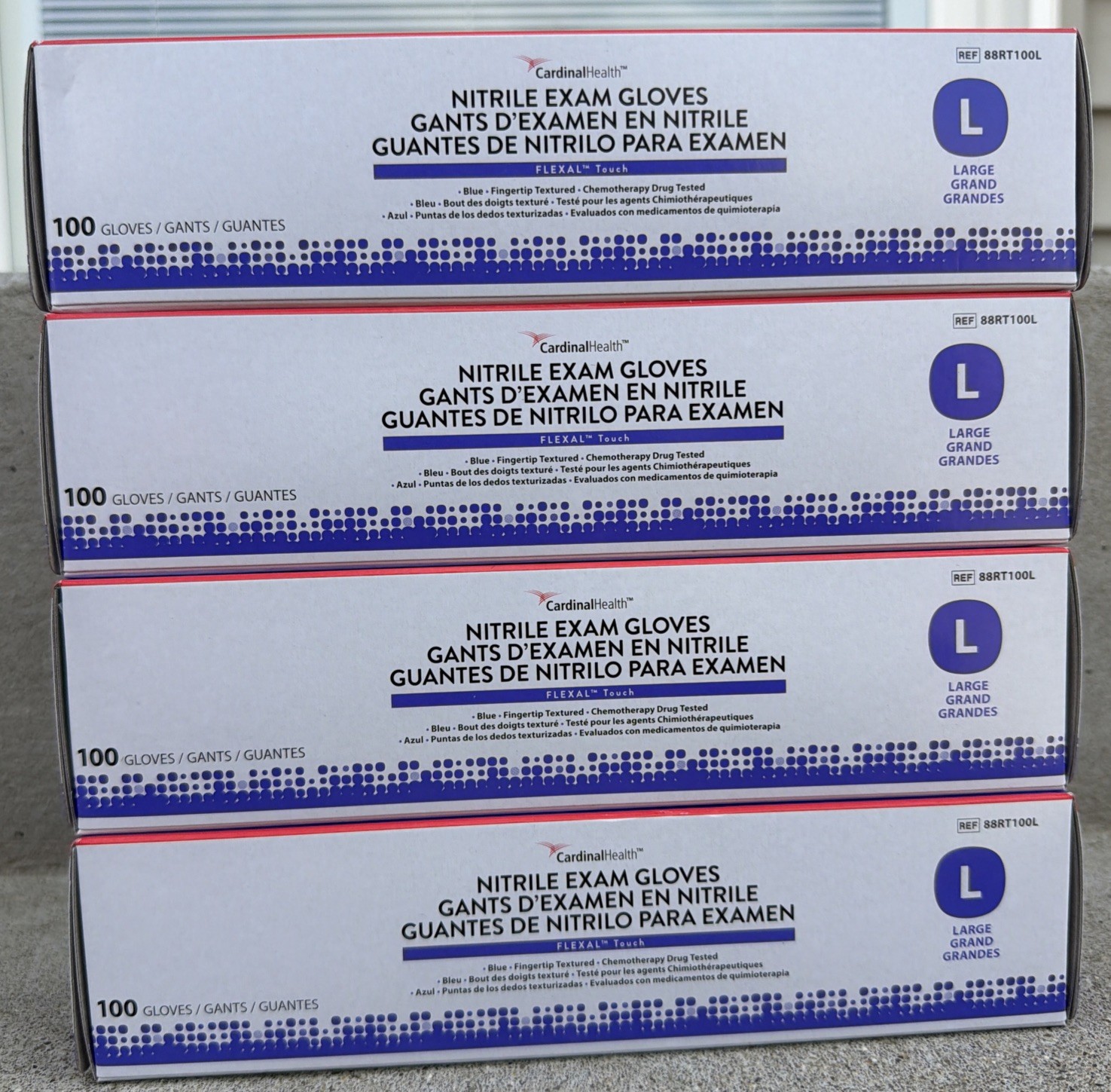 4 Box of 100 Nitrile Exam Gloves, Large Size- by Cardinal Health-NEW