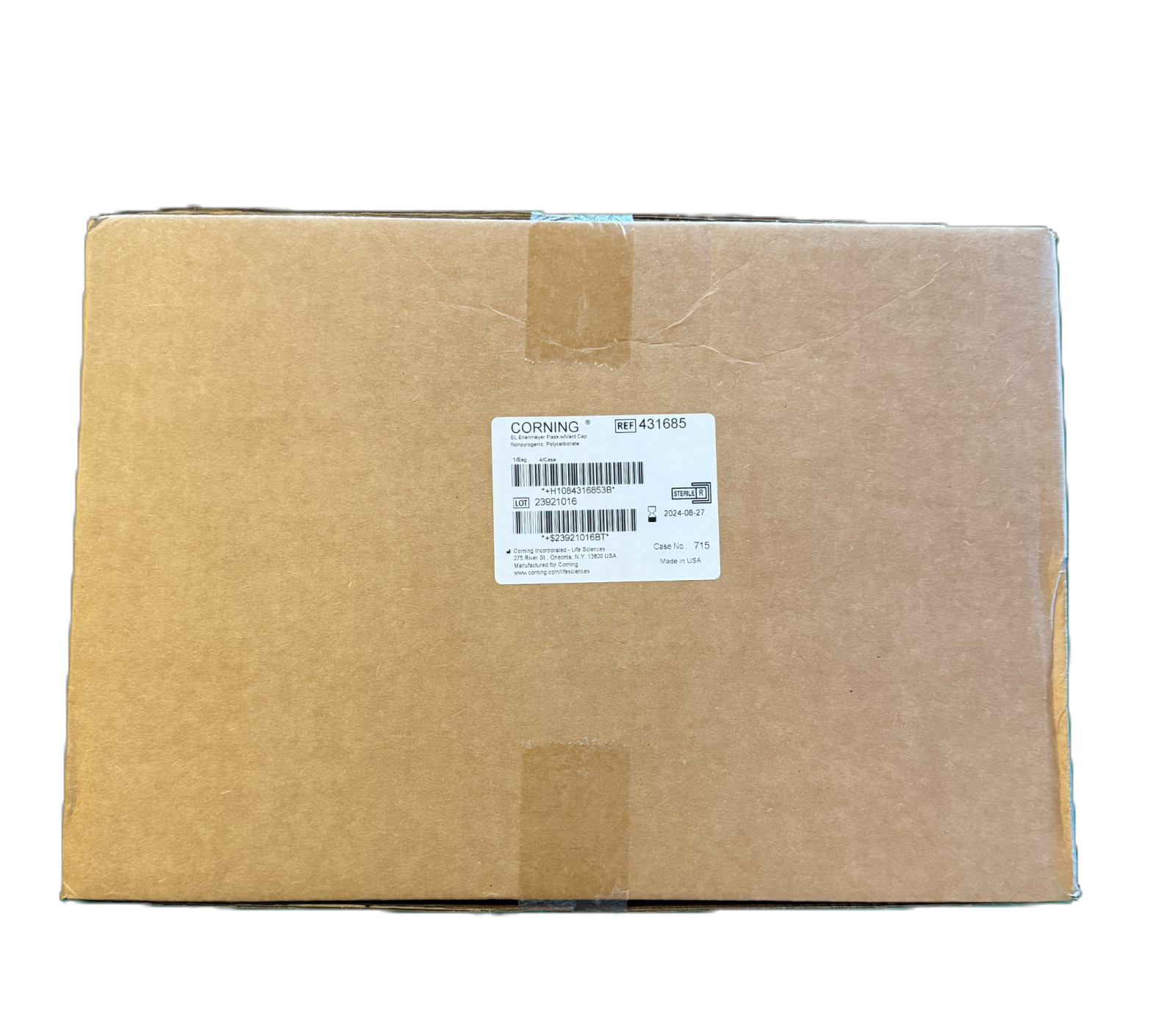 CORNING 5L Polycarbonate Erlenmeyer Flask with Vent 431685 (4/Case)