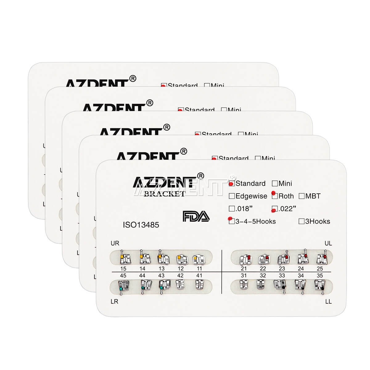 10 Packs Dental Ortho Metal Bracket Standard Roth Slot 022″ Hooks 3-4-5 AZDENT