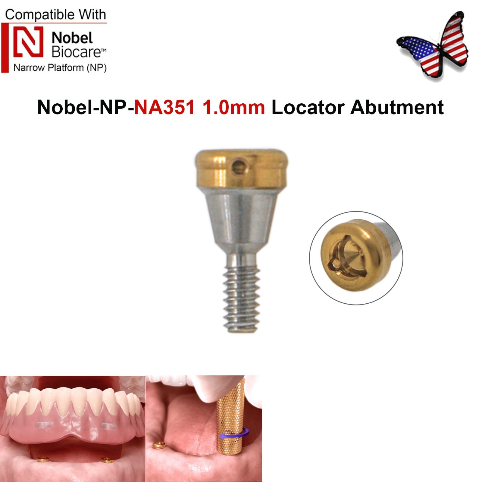 US Locator Abutment NP 3.5mm RP 4.3mm for Nobel Active Conical & Cap Inserts Kit