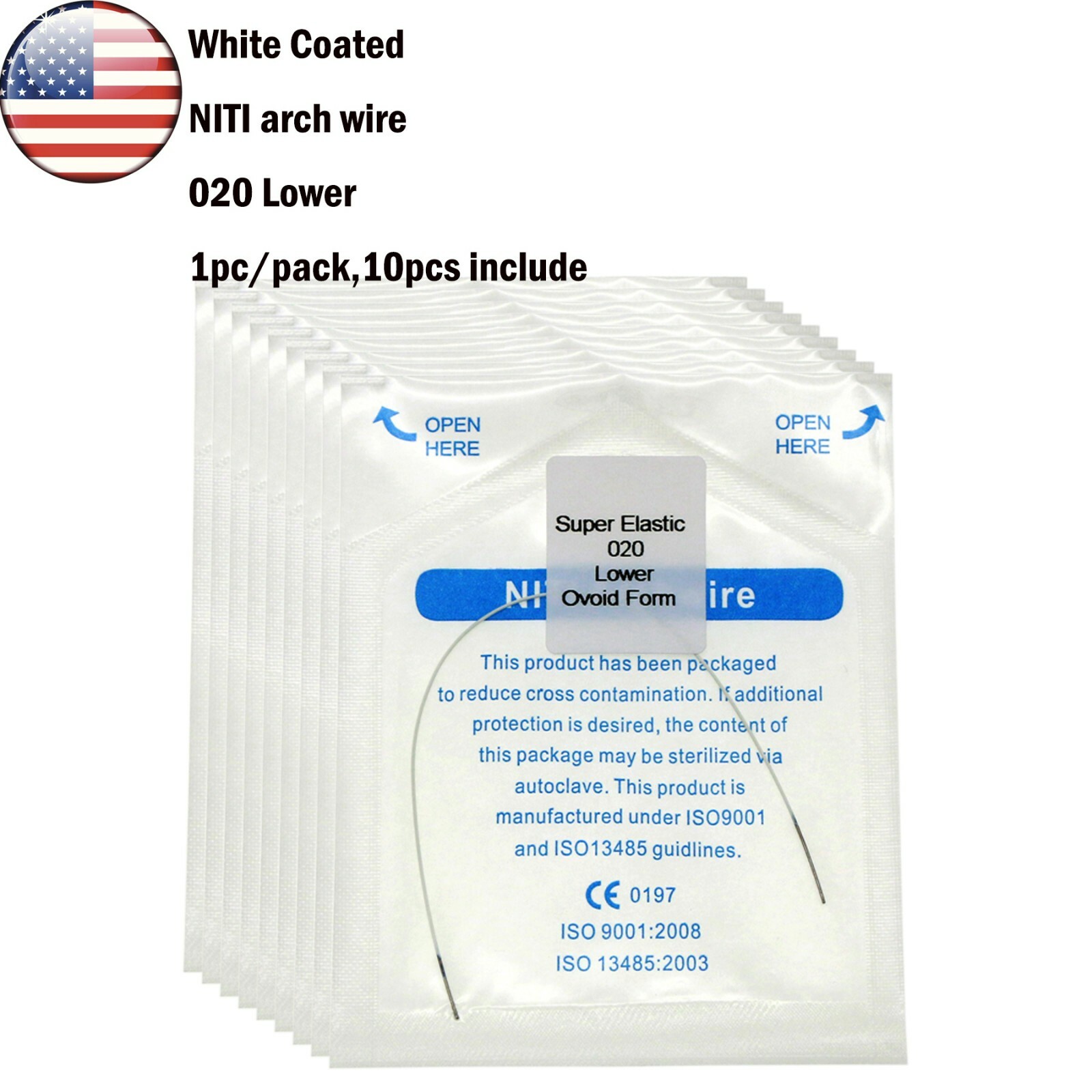 10Pcs Dental Orthodonic Niti White Arch Wire Super Elastic Upper Lower 012-020
