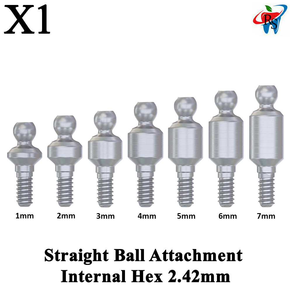 1pcs Dental Prosthetic Straight Ball Attachment Adapter Head Titanium Int Hex