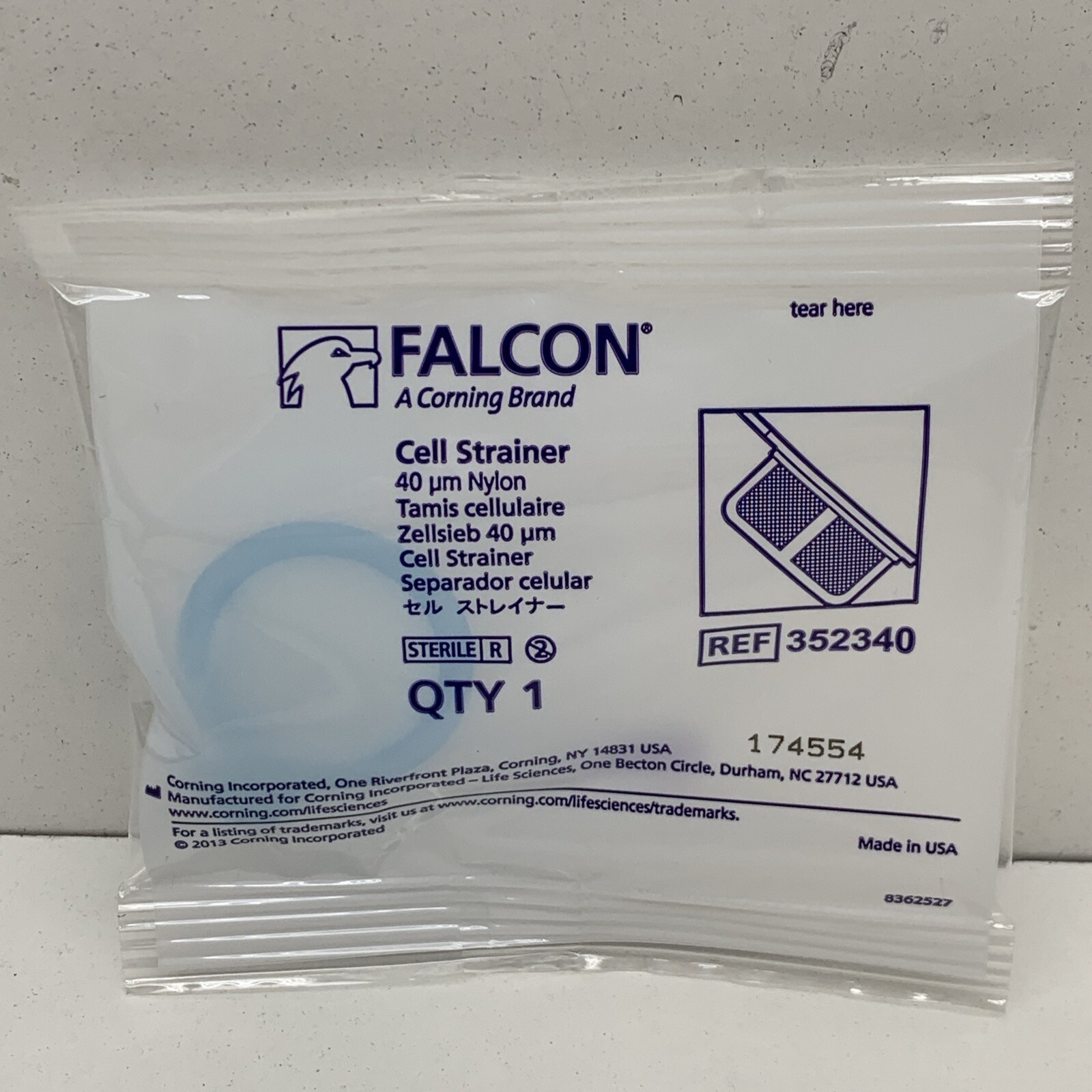 (50-Pack) Falcon 352340 Sterile Cell Strainer 40µm Nylon, Blue, Sterile