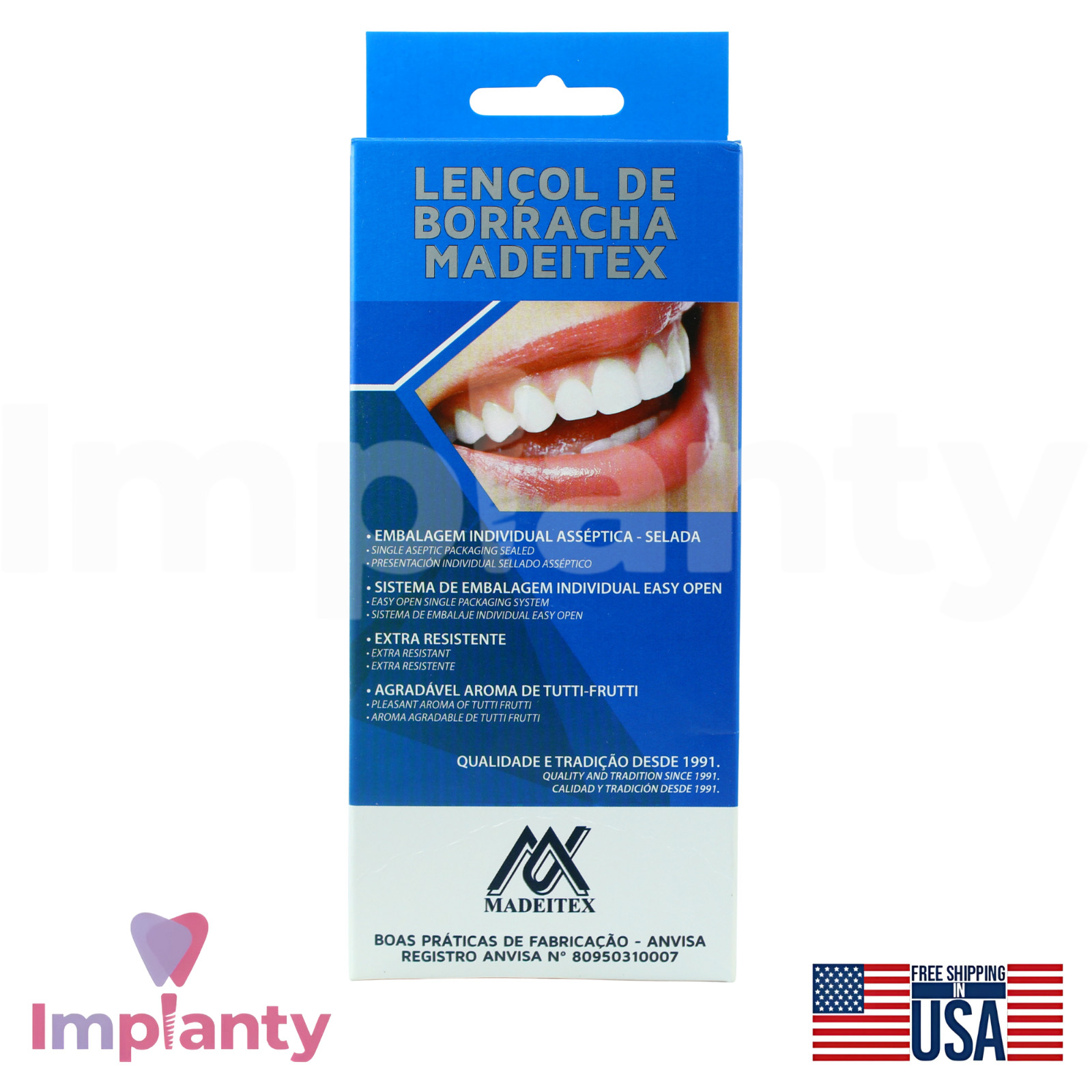 Madeitex Dental Rubber Dam 100% Natural Latex Blue Elastic & Smooth 26 Sheets