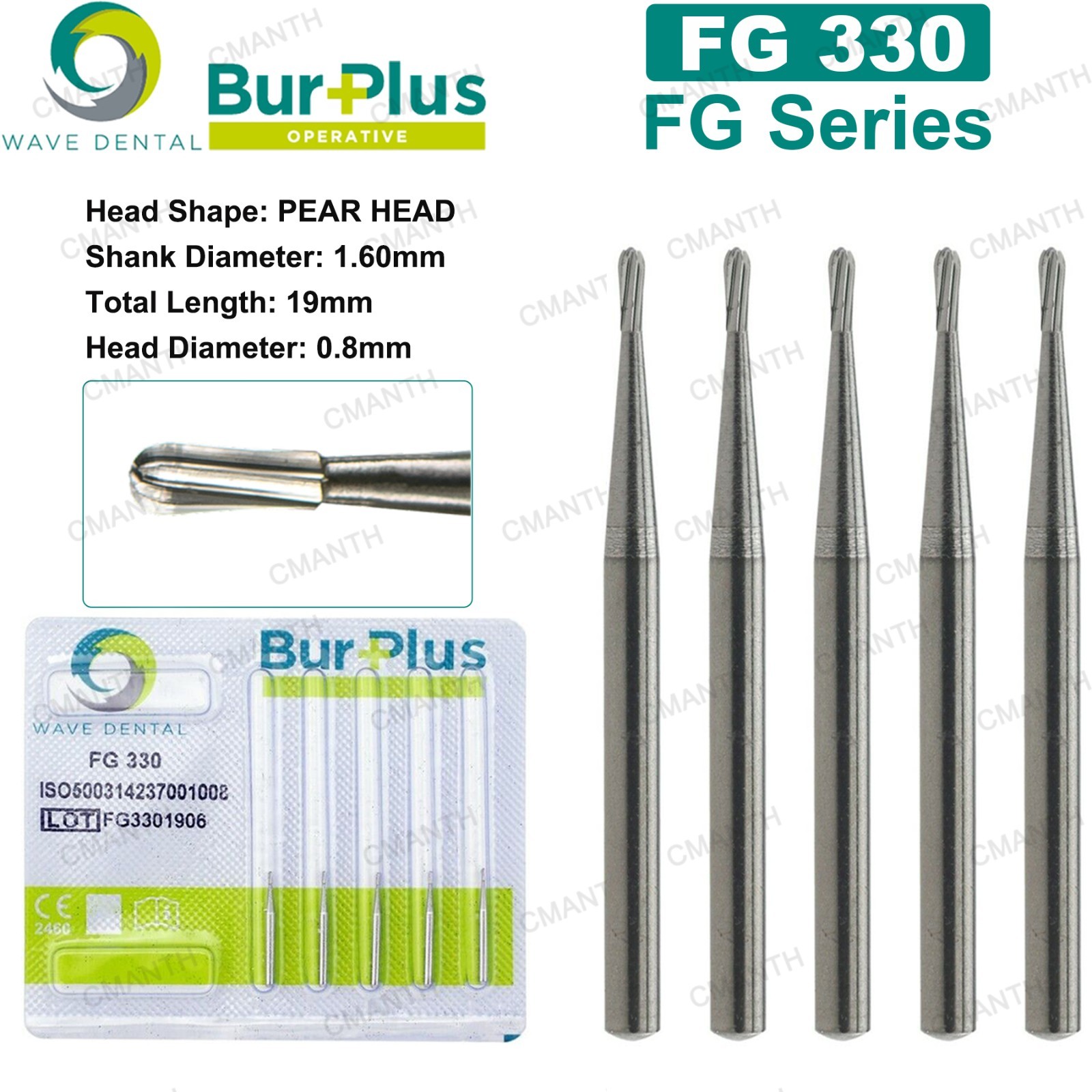 WAVE Dental Carbide Burs Surgical Bur Pear Head FG 330 331 High Speed Handpiece