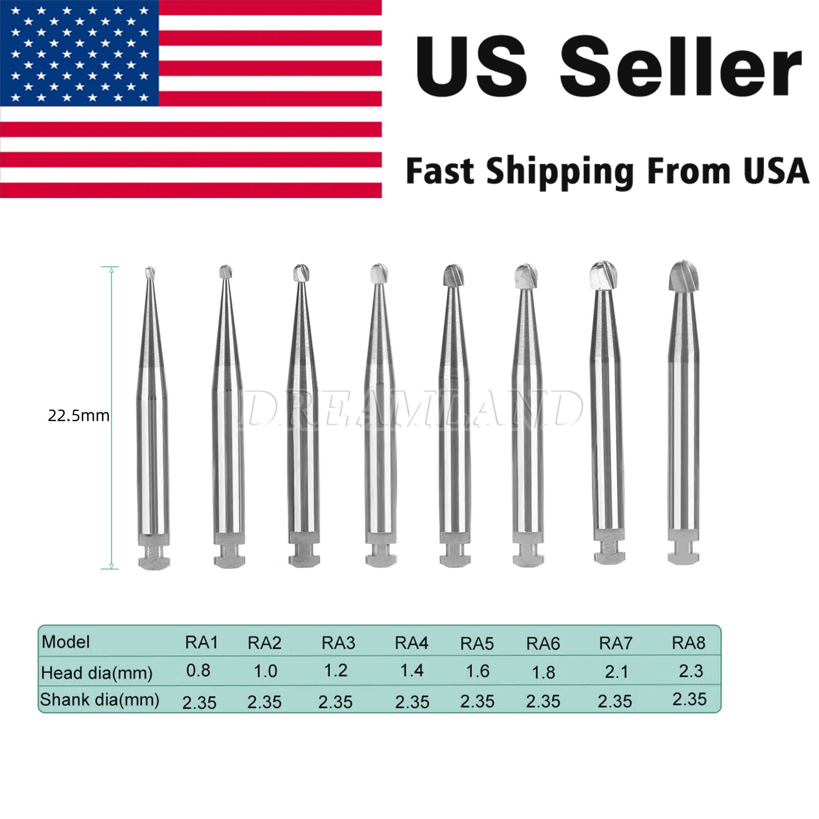 Round Carbide Burs for Slow Speed Latch RA (Choose Your Size / Qty) 22.5mm