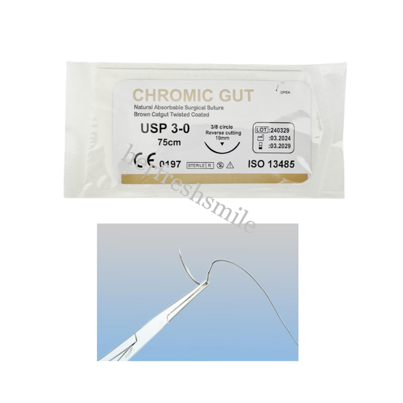 Dental Absorbable Surgical Suture Brown CHROMIC GUT 3-0 75cm 3/8 Reverse Cutting