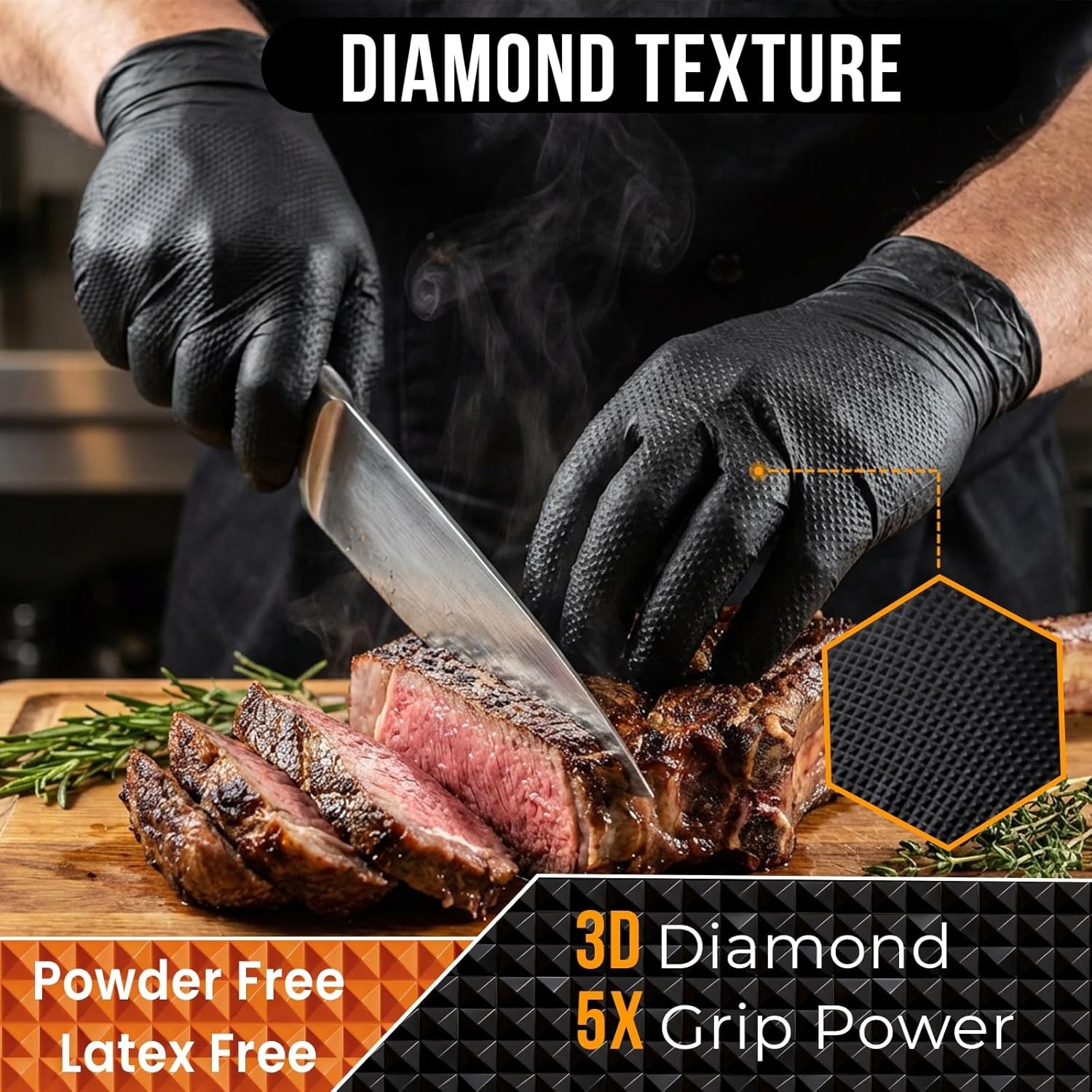Diamond Textured Grip Nitrile Gloves – 10 Mil Thickness, Heavy Duty, Medium Size
