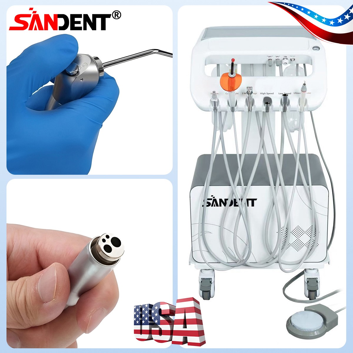 Portable Dental Delivery Unit Air Compressor Suction System 4H Light Scaler