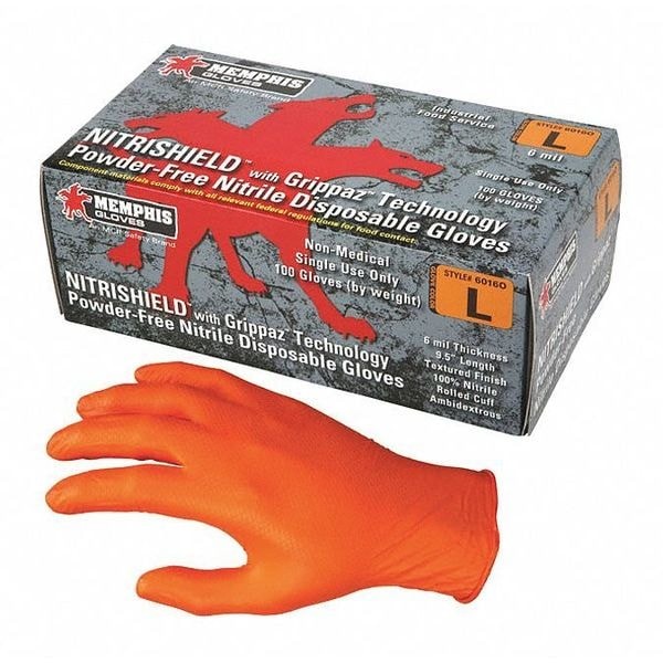 Mcr Safety 6016Oxxl Nitrishield With Grippaz, Nitrile Disposable Gloves, 6 Mil