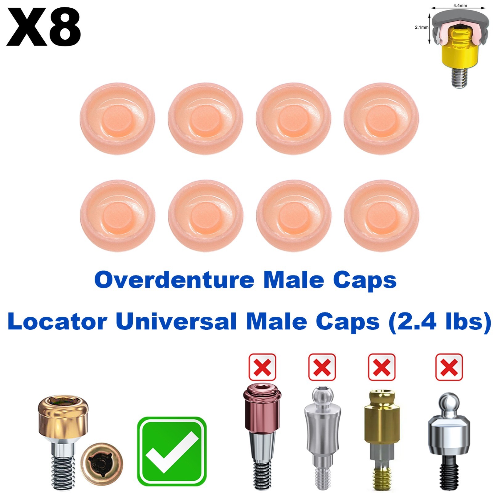 US Dental Overdenture Implant Strong Retention Caps For Locator Abutment Inserts