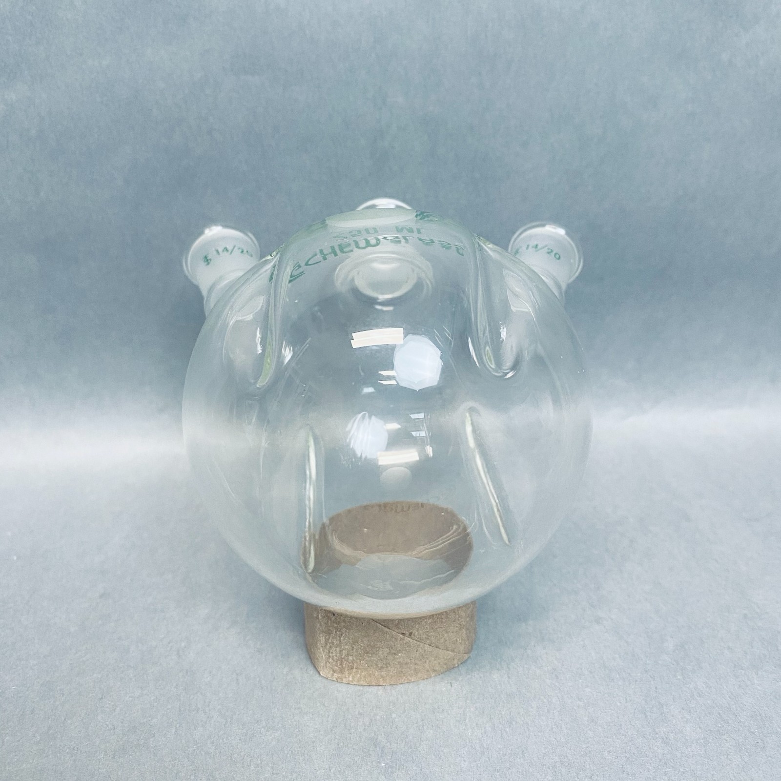 Chemglass Round Bottom 250 ml 3 Neck Flask 14/20 STJ Angled with Morton Indents
