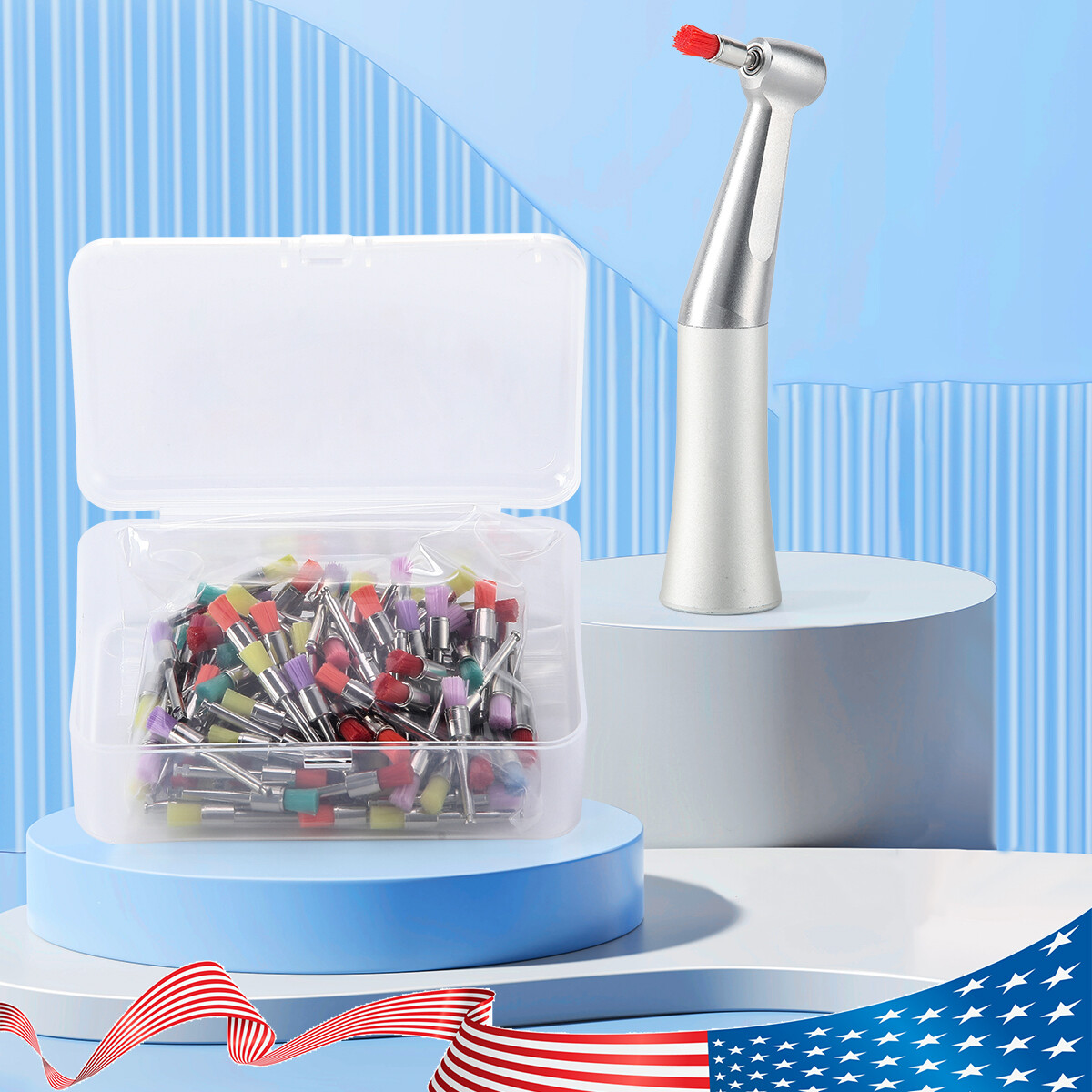 AZDENT Dental Colorful Nylon Bowl Polishing Polisher Prophy Brushes flat type