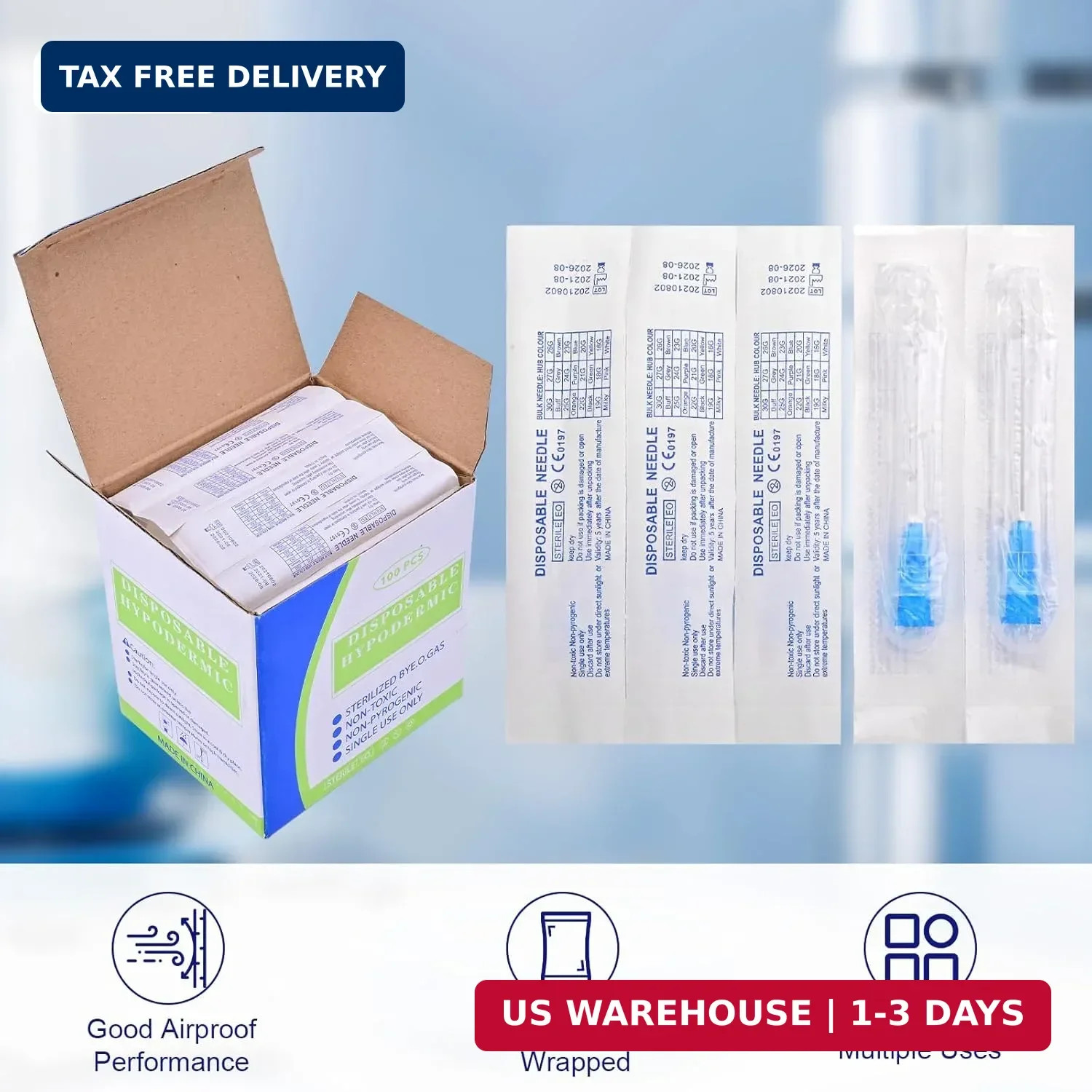 100 Pack 23 Ga 25mm 1IN Disposable Dispensing Needles for Scientific and Industr
