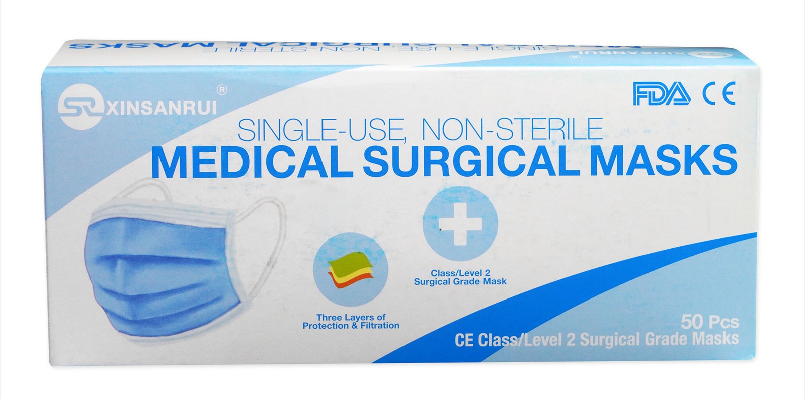 500 Pack CE Approved Class/Level 2 Surgical Disposable Face Mask/3-Ply 98% BFE