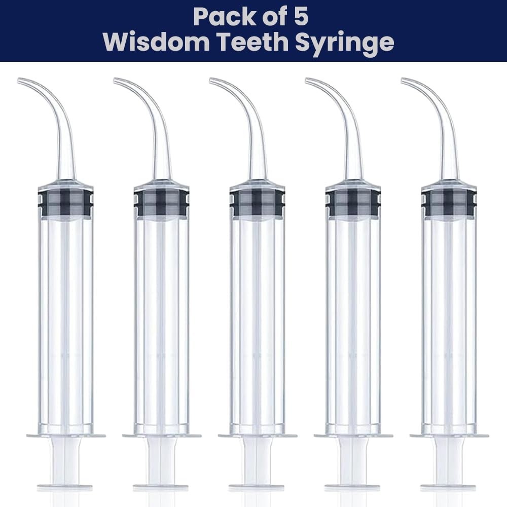Wisdom Teeth Syringe – Pack of 5 Dental Curved Tip Syringe with Measuring Scale