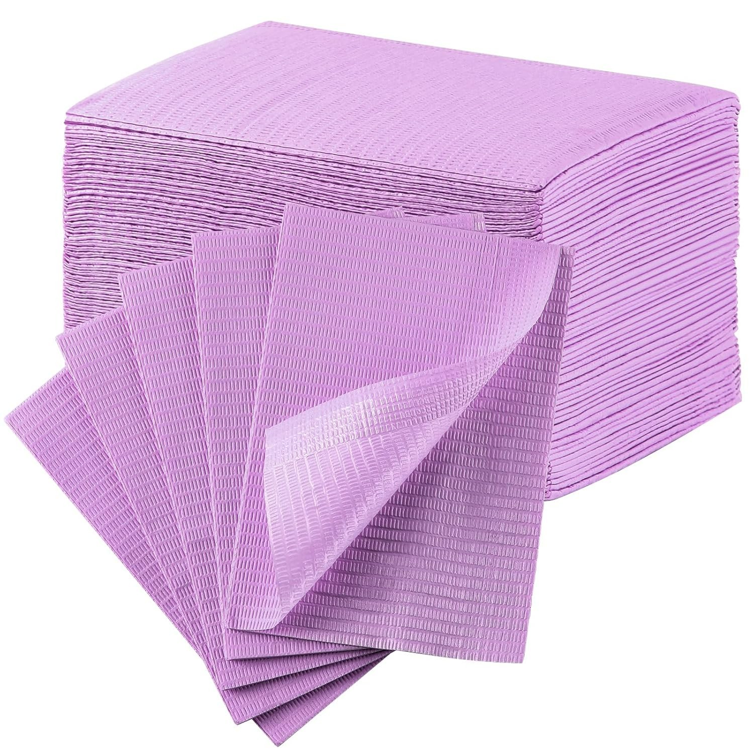 Dental Bibs, Purple, 50 Pieces, Disposable,13″ x 18″ 2-Ply Paper 1-Ply Film D…