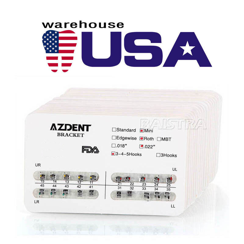 AZDENT Dental Orthodontic Brackets Brace Mini Roth MBT Standard 022/018 Hooks