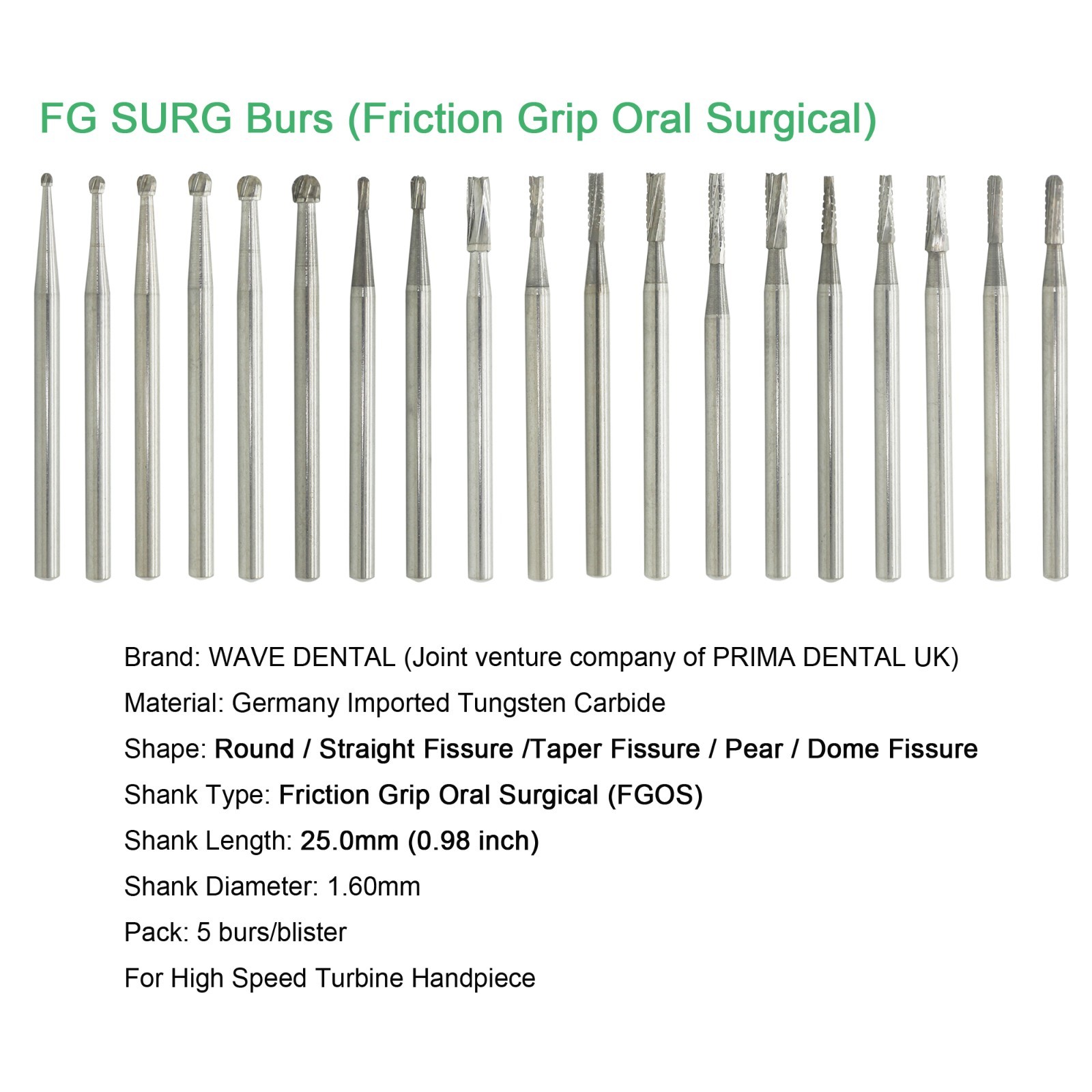 Wave Dental Carbide Burs FG 19mm High Speed Surgical 25mm FG SURG 330 557 702 6