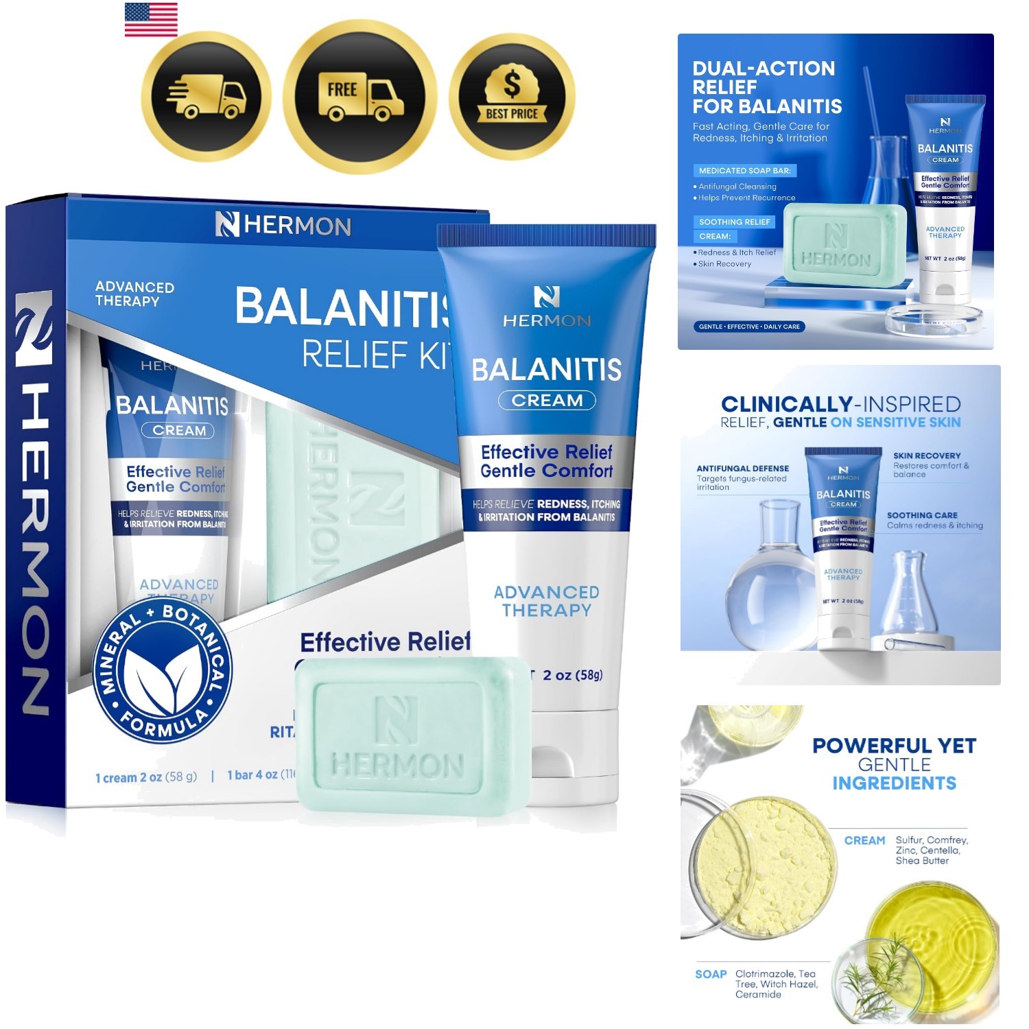 Balanitis Treatment for Men Relief Kit: Soothing Cream 2oz & Clotrimazole 1% …