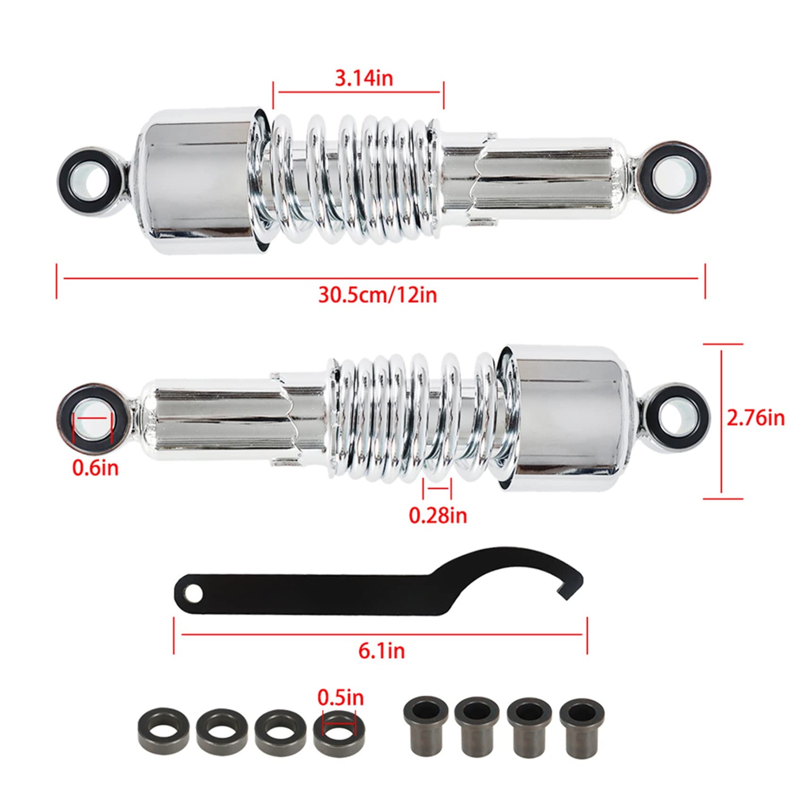 Motorcycle Chrome Rear Shocks Absorbers 10.5in 267mm
