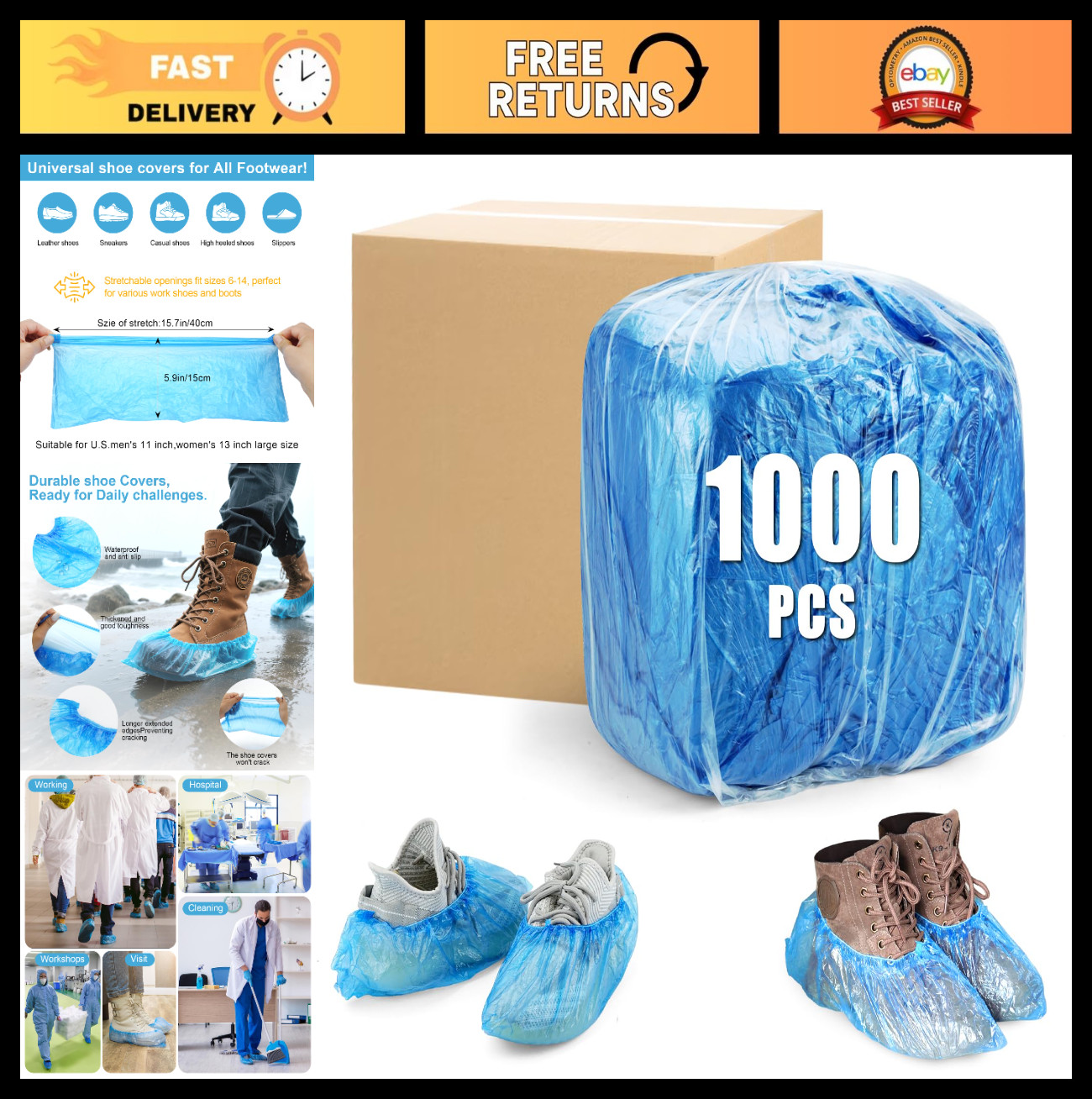 1000 Disposable Shoe Covers – Non-Slip, Waterproof, Indoor/Outdoor Use, 500 Pair
