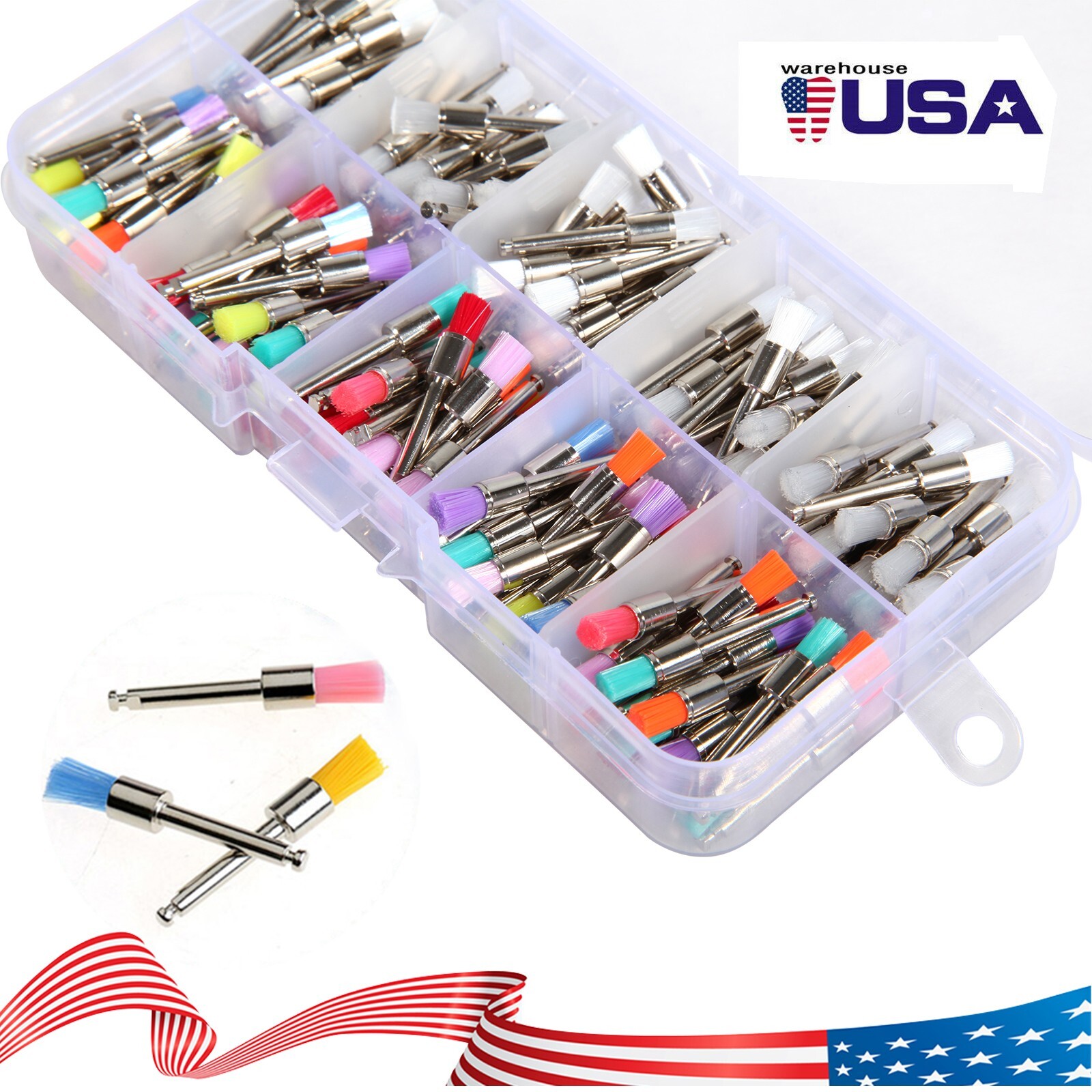 200 Pcs Dental White & Colorful Nylon Latch Flat Polishing Polisher Prophy Brush