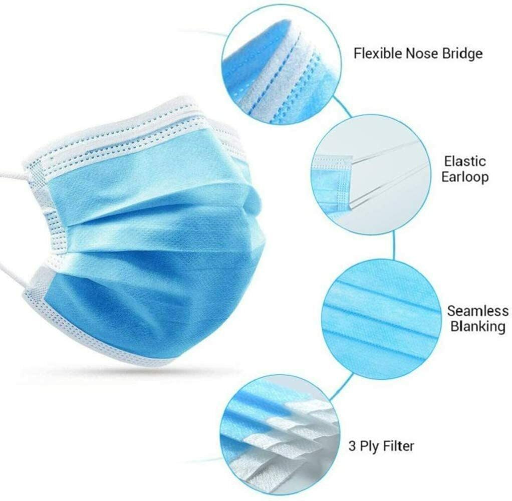 50 / 100 PCS Comfort Soft Blue Face Mask Mouth & Nose Protector Respirator Masks