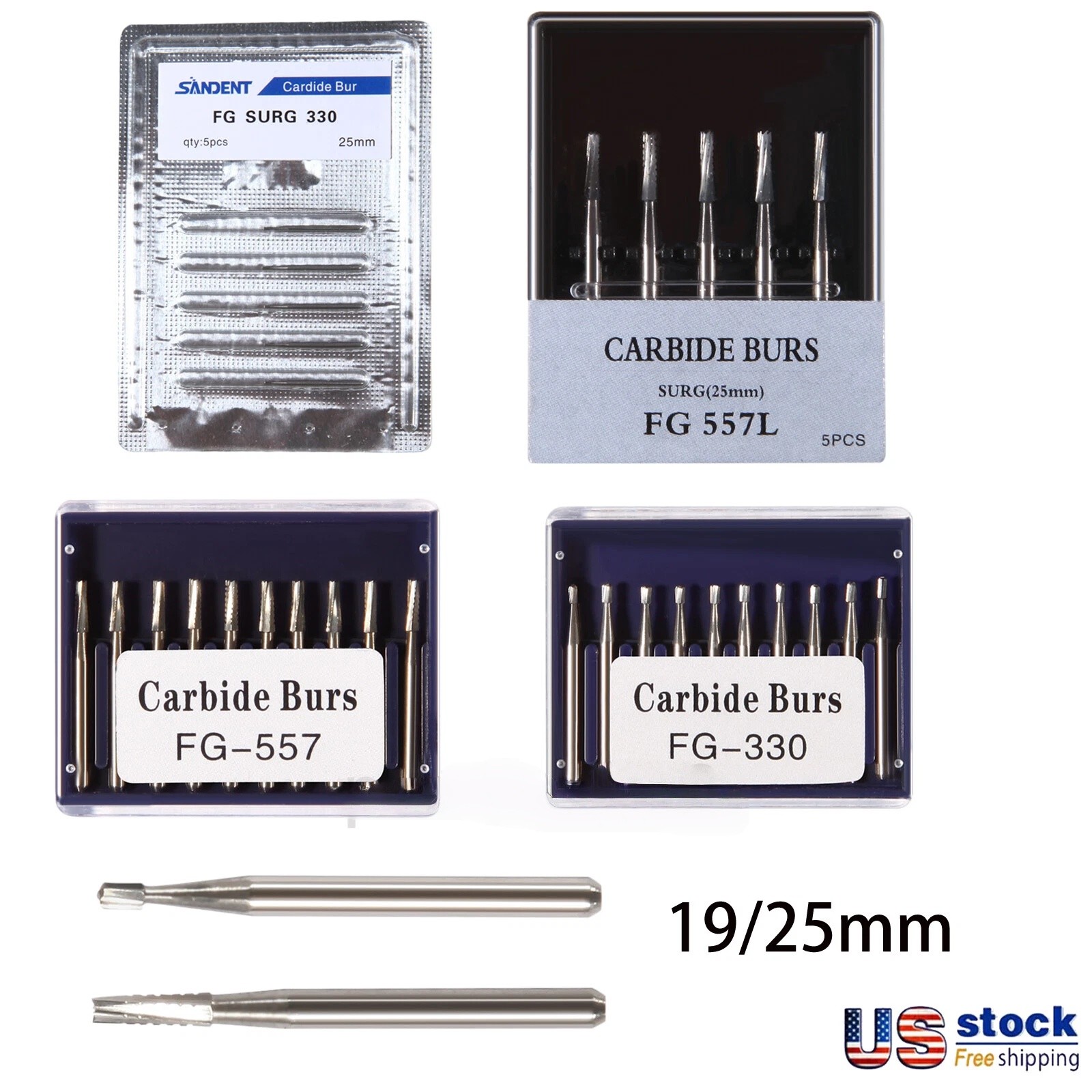 FGOS FGXL Dental Surgical Carbide Burs 25mm Cross Cut Flat End Taper Fissure