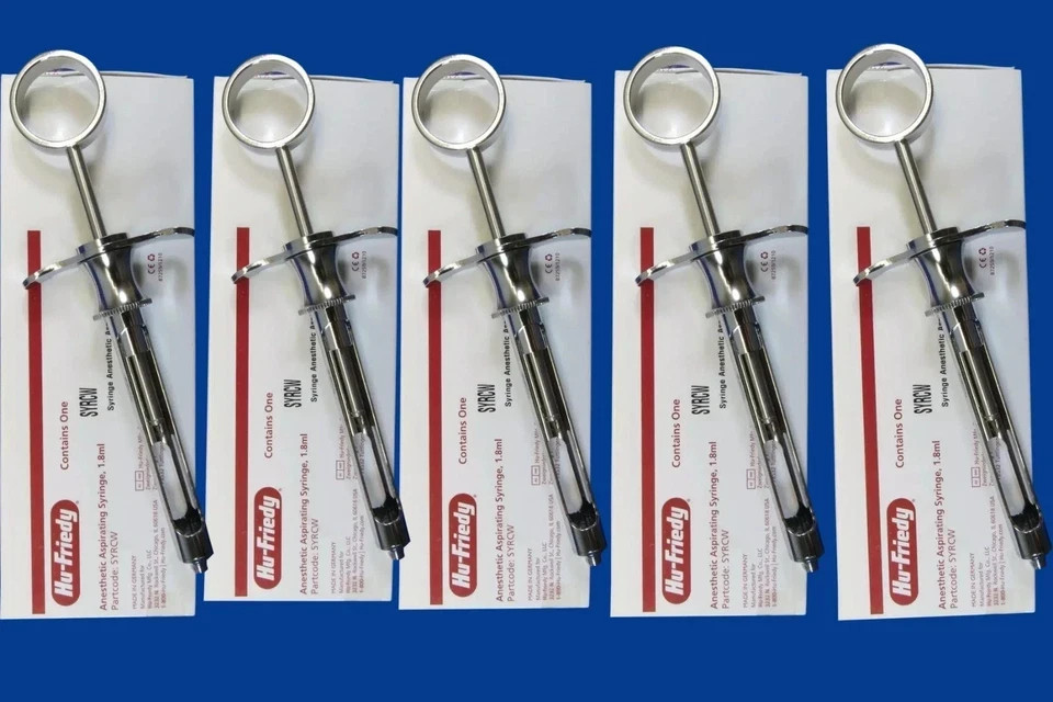 NEW Lot of 5 Hu-Friedy CW Style Dental Anesthetic Aspirating 1.8ml Syringe SYRCW