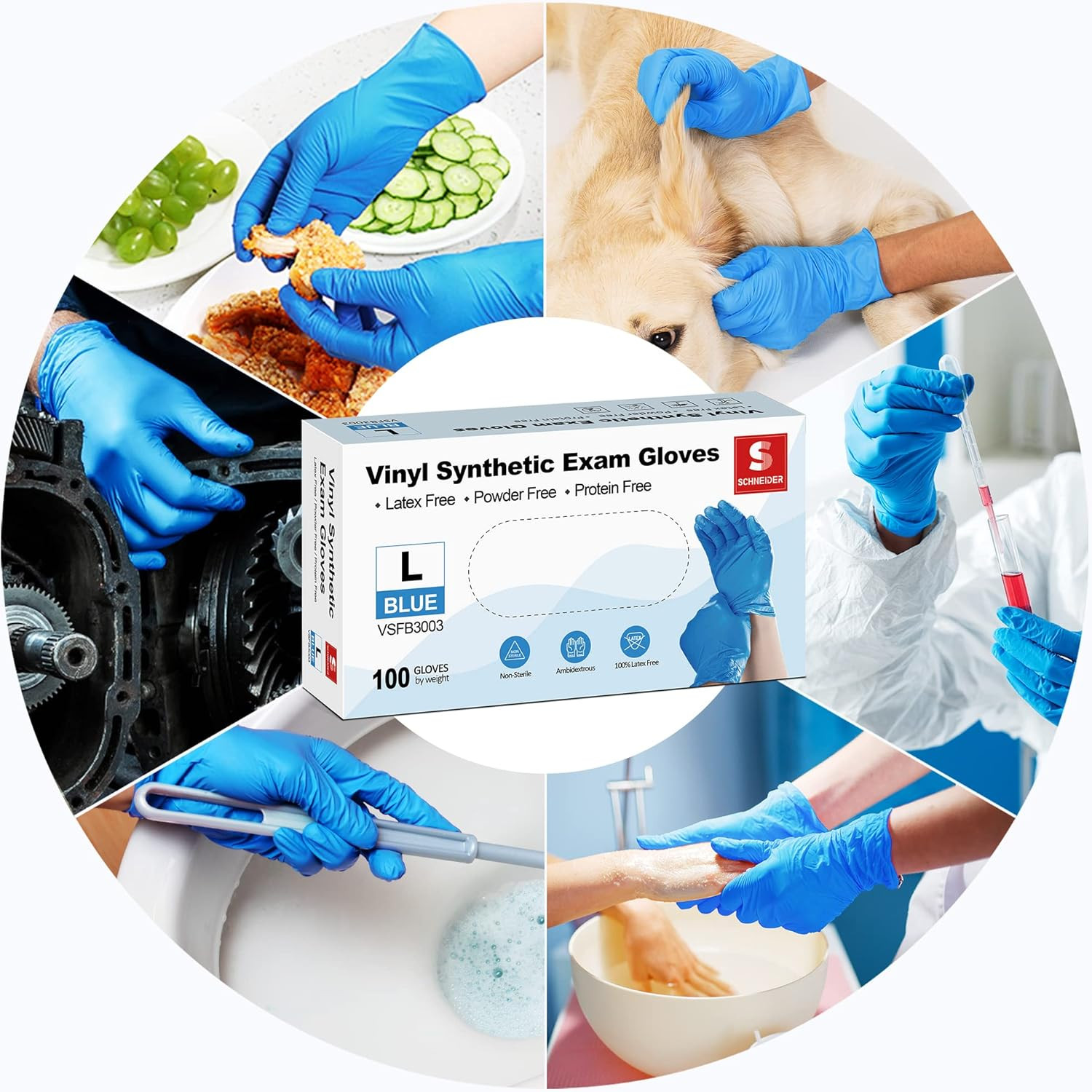 Vinyl Synthetic Exam Gloves, 4 Mil, Latex Free Disposable Gloves for Medical, Co