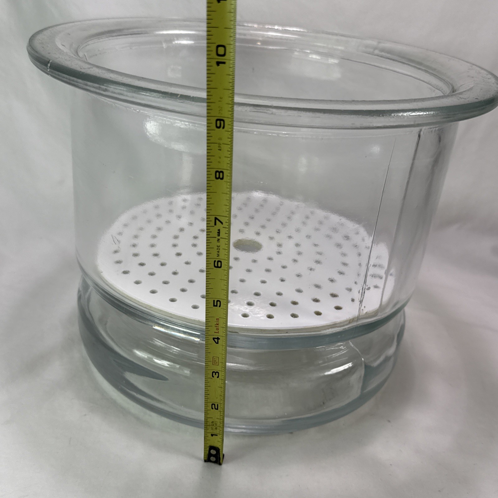 vintage Large glass desiccator jar greased rim coors porcelain plate 12”X 9” HTF