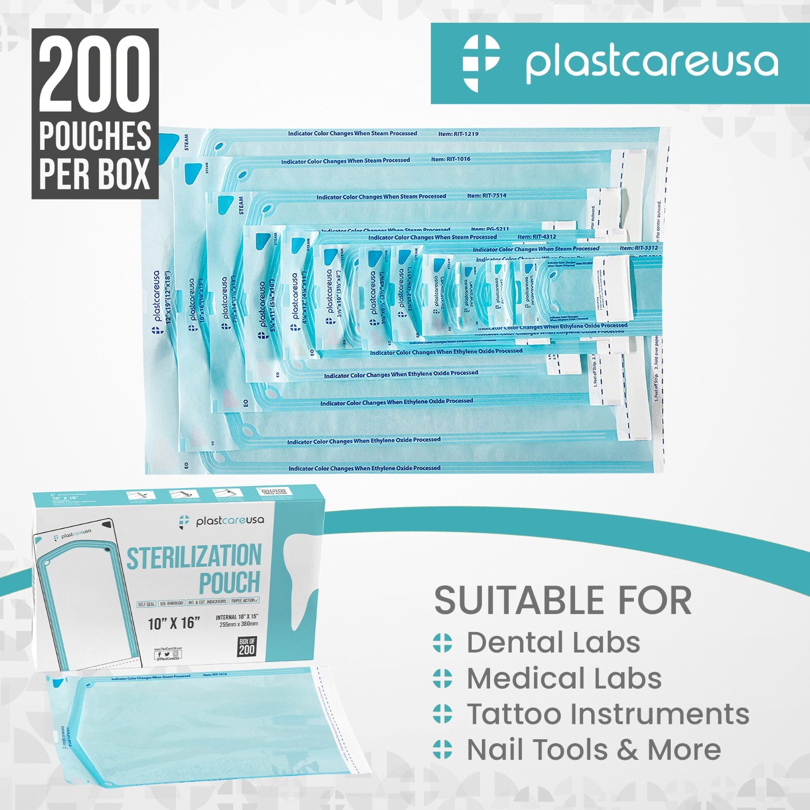 400 10″ x 16″ Large Self-Sealing Sterilization Pouch Sterilizer Bag Autoclave