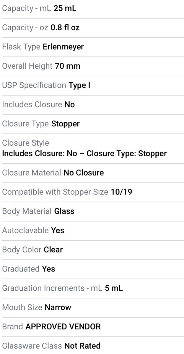 LSS Glass 25ml Erlenmeyer Flask with Ground Mouth, Clear, 12 PK
