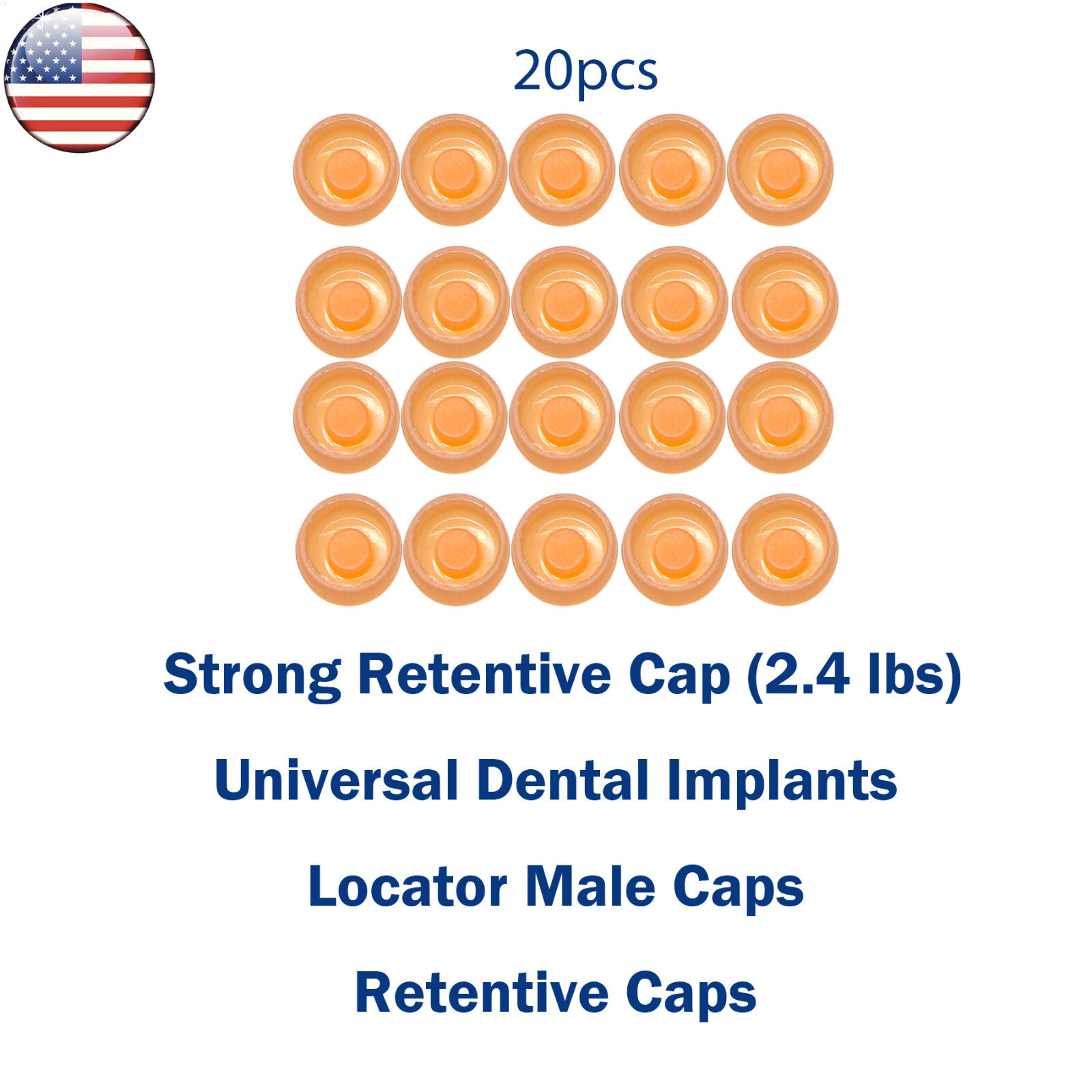 US 20pcs Overdenture Abutment Removable Locator Male Caps Retentive Cap 2.4 lbs