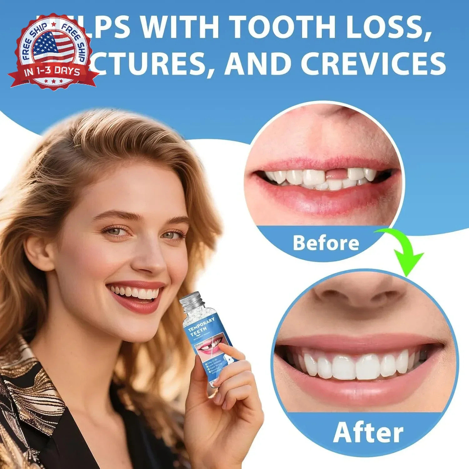 Tooth Repair Kit, Moldable False Teeth Beads for Teeth Repair, Suitable for Miss
