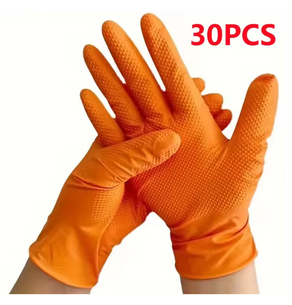 First Glove Grip Orange Nitrile Disposable Gloves 8 Mil Raised Diamond Texture