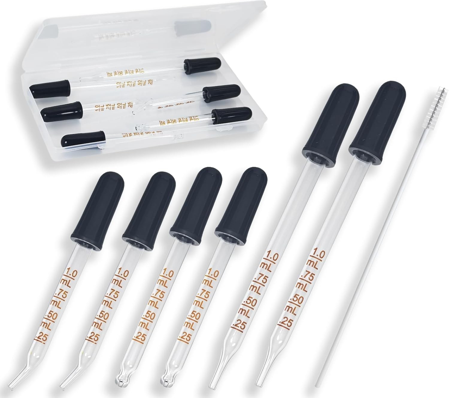 6 Pack Glass Pipette Dropper with Brush – Bent & Straight Tips 1 ml Eye Droppers