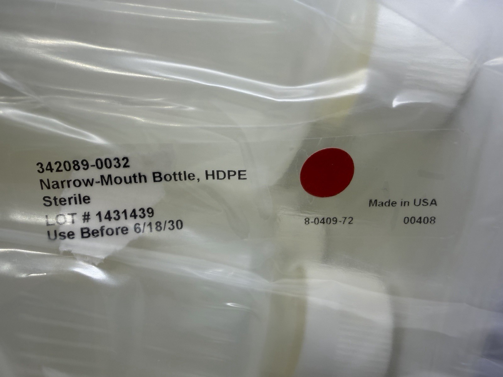 Thermo Scientific 342089-0032 HDPE Sterile Narrow-Mouth Bottle, 1000ml, 24/Case