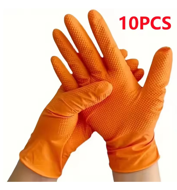 First Glove Grip Orange Nitrile Disposable Gloves 8 Mil Raised Diamond Texture