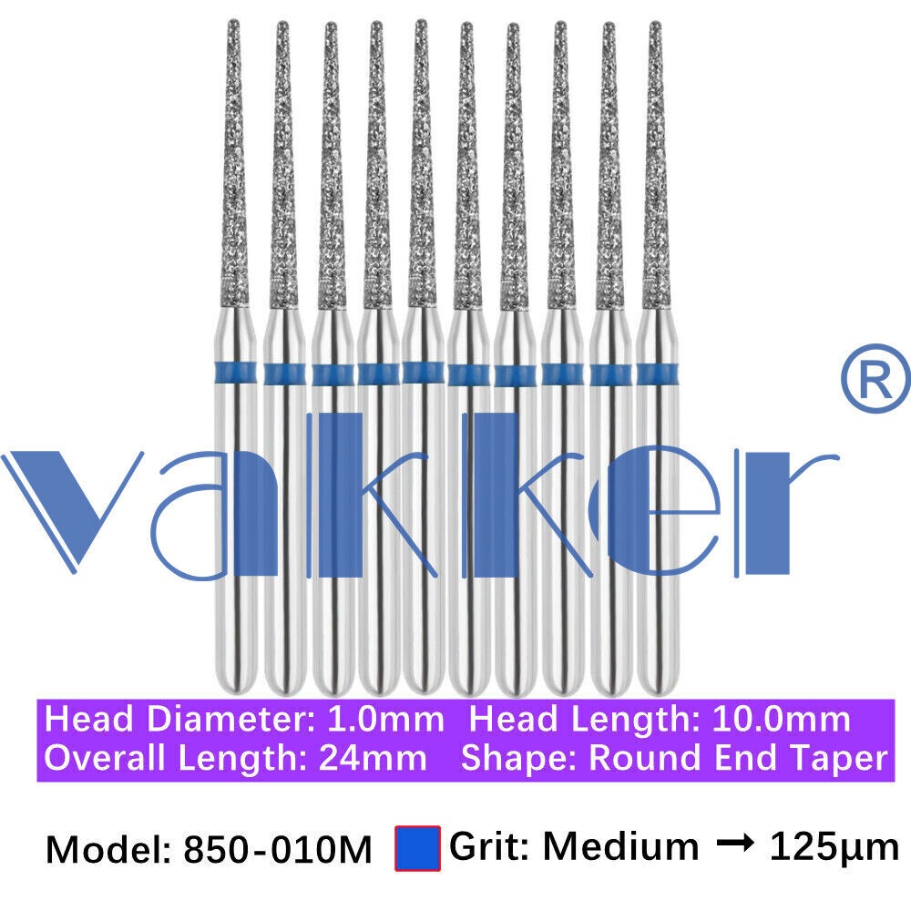 10pc/pk Dental FG Diamond Burs Round Long Round End Taper Diamond Bur 850 855