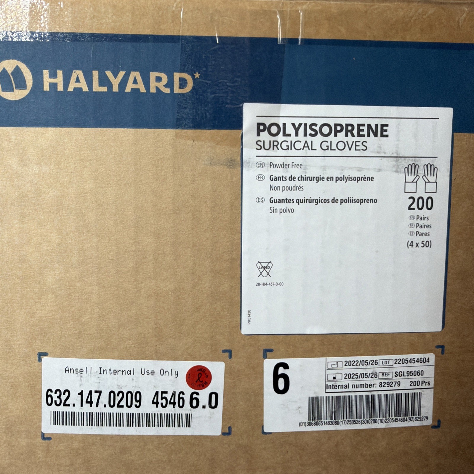 HALYARD Polyisoprene Surgical Gloves *1 CASE 200 Pair* Size: 6 *See Date*5-25