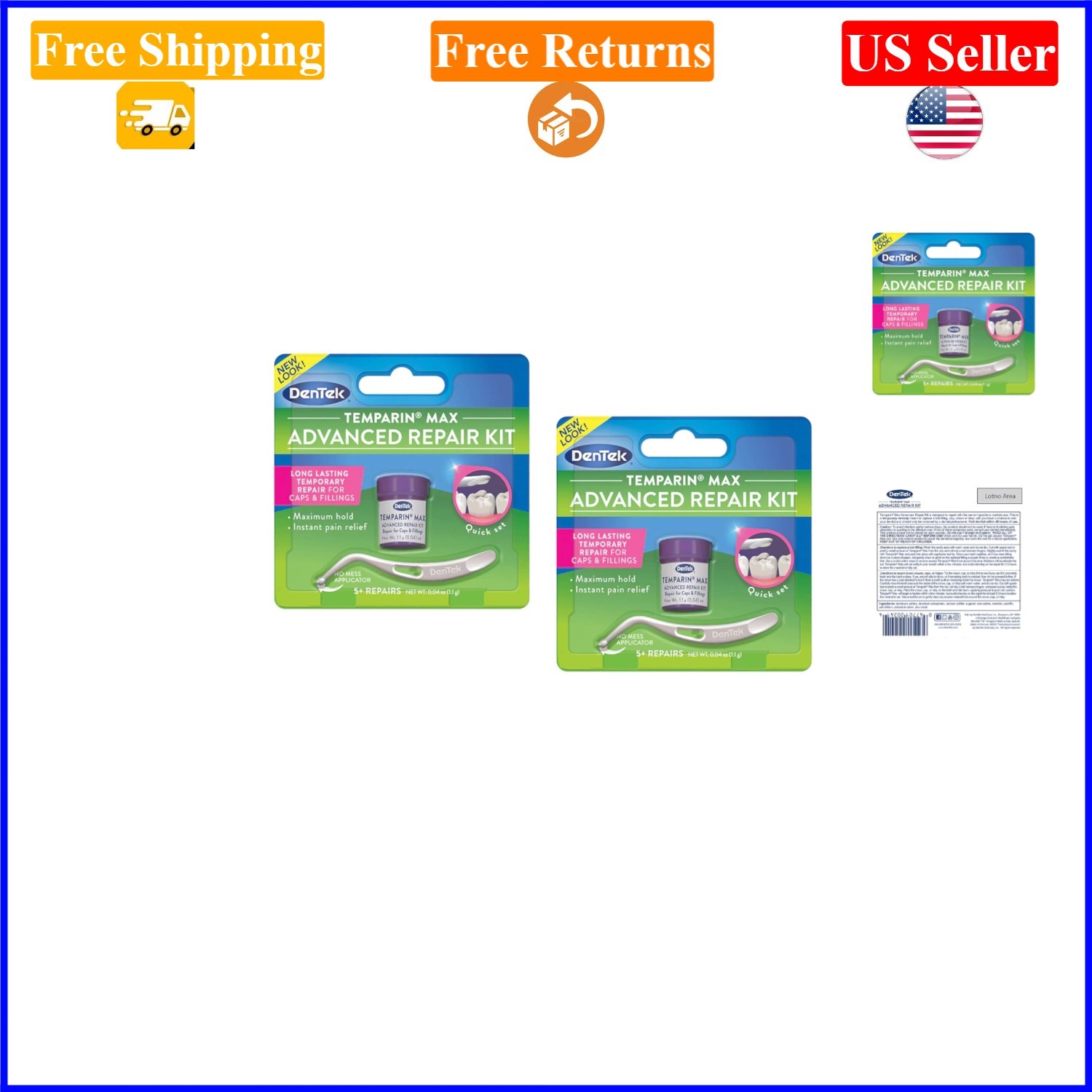 Temparin Max Lost Filling & Loose Cap Repair Kit 2-Pack, Gel, Dentist-Quality